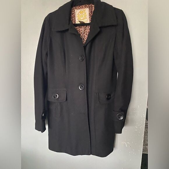 Wet Seal Black Car Coat Sz L Juniors Wool Blend - Picture 1 of 7